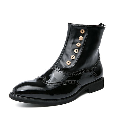 Wingtip Leather Button Vintage Stylish Green Boots - Men's