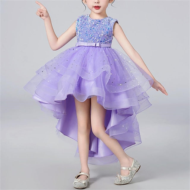 Kids Solid Party Girls' Color Sleeveless Dress
