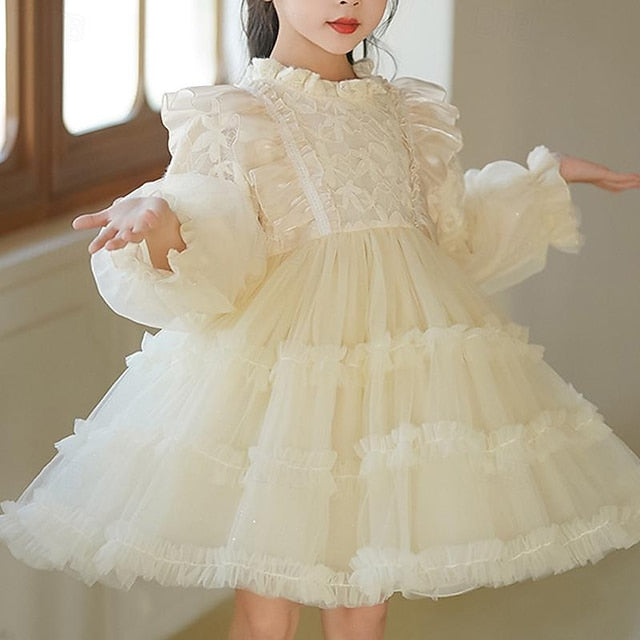 Kids Party Color Girl Dress Long Solid Girls' Flower