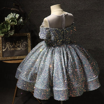 Kids Party Girls' Dress Short Solid Sleeve Color