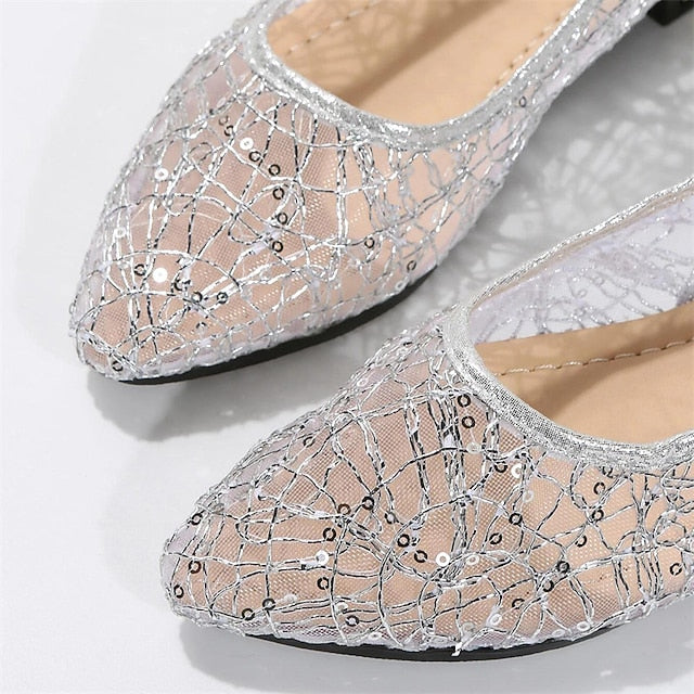Mesh Silver – Elegant Ballet Flats Women's Sequin