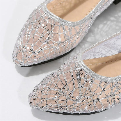 Mesh Silver – Elegant Ballet Flats Women's Sequin