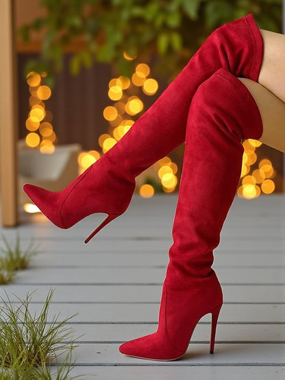 Red Toe Pointed - Boots Over-the-Knee Suede Women's