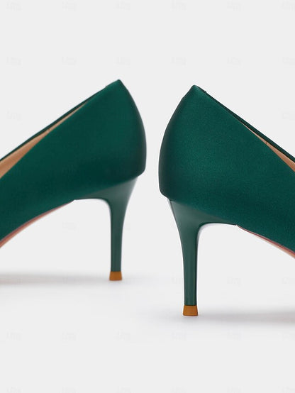 for Elegant Green Pumps Buckle with Satin Women: Rhinestone