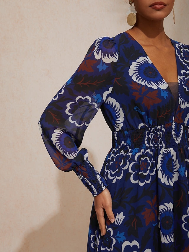 Chiffon Floral Composite Print Elegant Maxi Dress Banquet