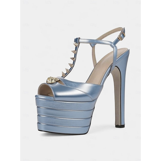 Women's Metallic and High Gold Heels - Silver Edgy Platform
