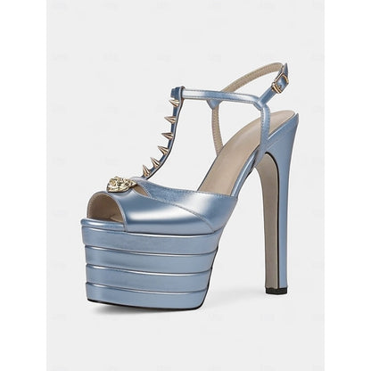 Women's Metallic and High Gold Heels - Silver Edgy Platform
