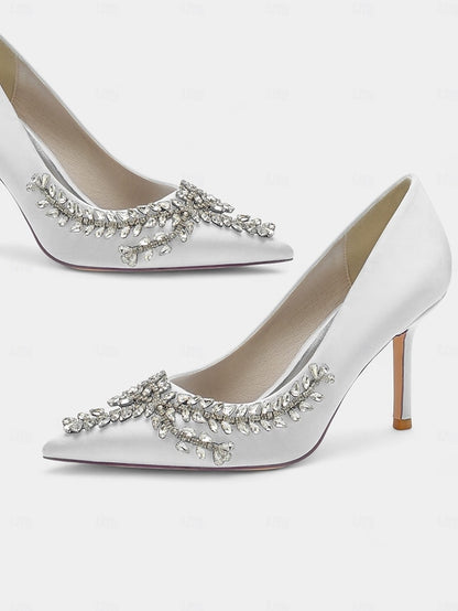Rhinestone-Embellished Women's Satin – Stiletto Heels