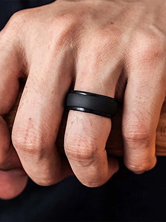 – Men Ring Black Durable Matte Silicone for Comfortable