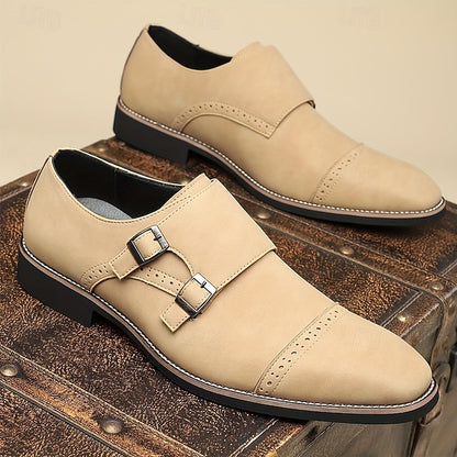 Faux Strap Shoes Men's with Double Leather Monk Beige