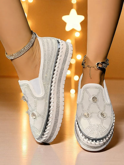 Sneakers with Red Platform Rhinestone Women's Slip-On Studs