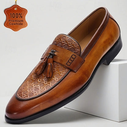 Tassel Slip-On Men's Leather Loafers Tan – Vintage Dress