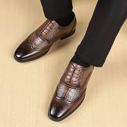 Crocodile Shoes Faux Oxford – Leather Brown Pattern Men's