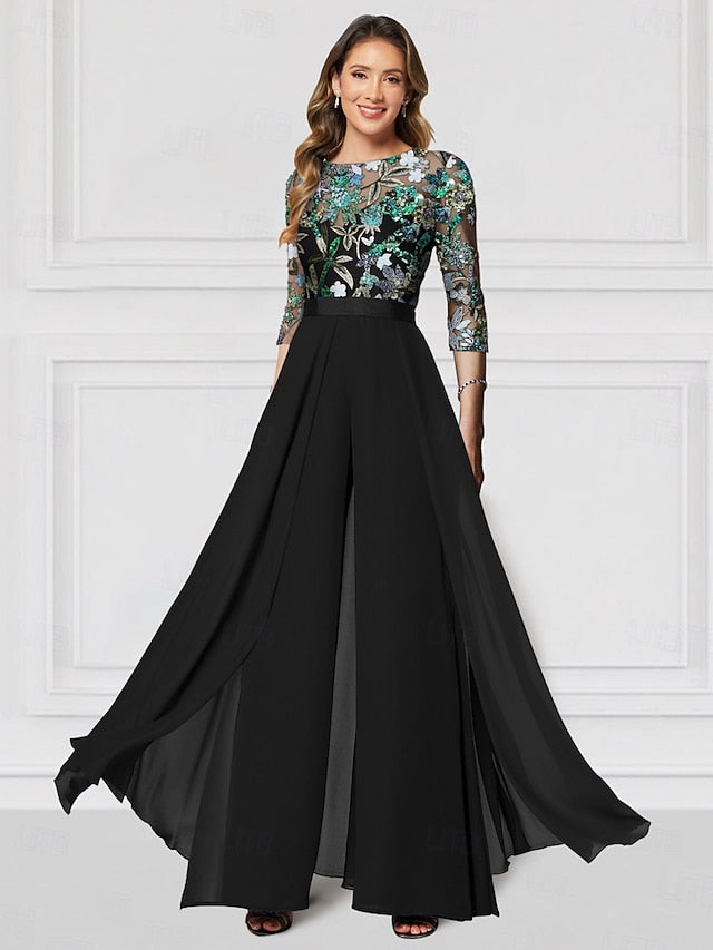 the Wedding Mother Formal Jumpsuit of Embroidered Bride Floral