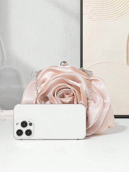 Purse Satin Flower Clutch Rose Women's – Evening Elegant