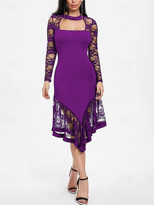 Women's Midi Dress Black Dress Lace Dress Prom Dress Party