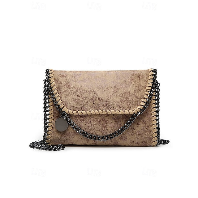 Kunstledertasche mit Kette in Rot mit Überwendlingsstich-Schulterdetails
