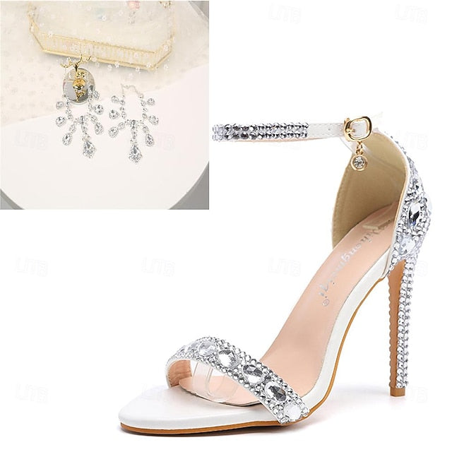Women's Ankle Stiletto with Matching Rhinestone Heels Green