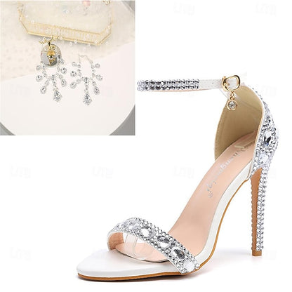 Women's Ankle Stiletto with Matching Rhinestone Heels Green