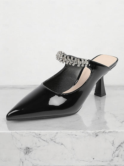 Heeled Embellished Slip-On Pointed-Toe Women's Rhinestone