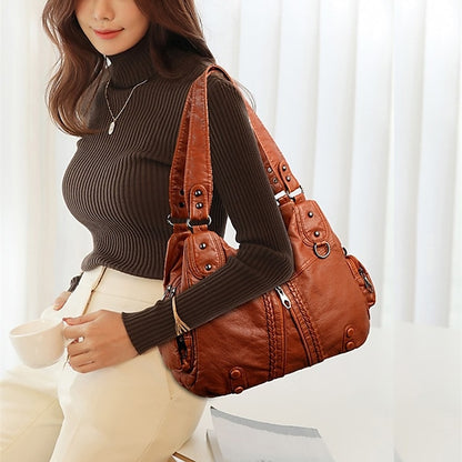 Boston Leder Handtasche Schultertasche Damen Hobo PU