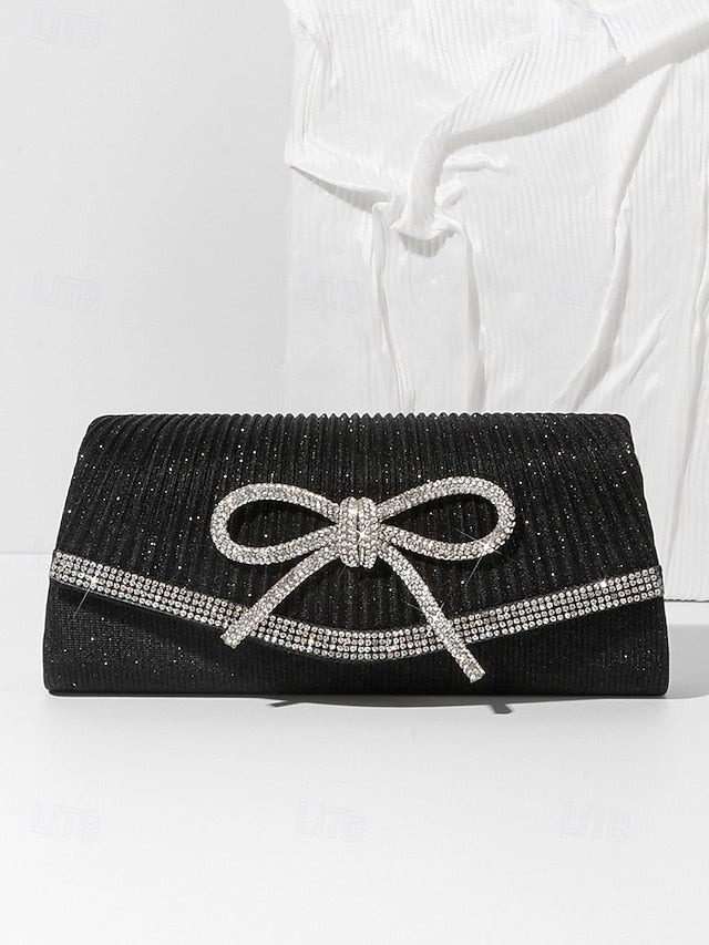 Blue Rhinestone Clutch Purse with Bow Glitter Accent