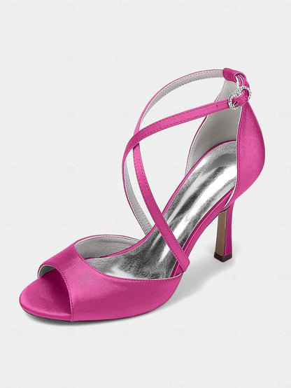 Cross-Strap Elegant Satin – Women's Heels White Peep-Toe
