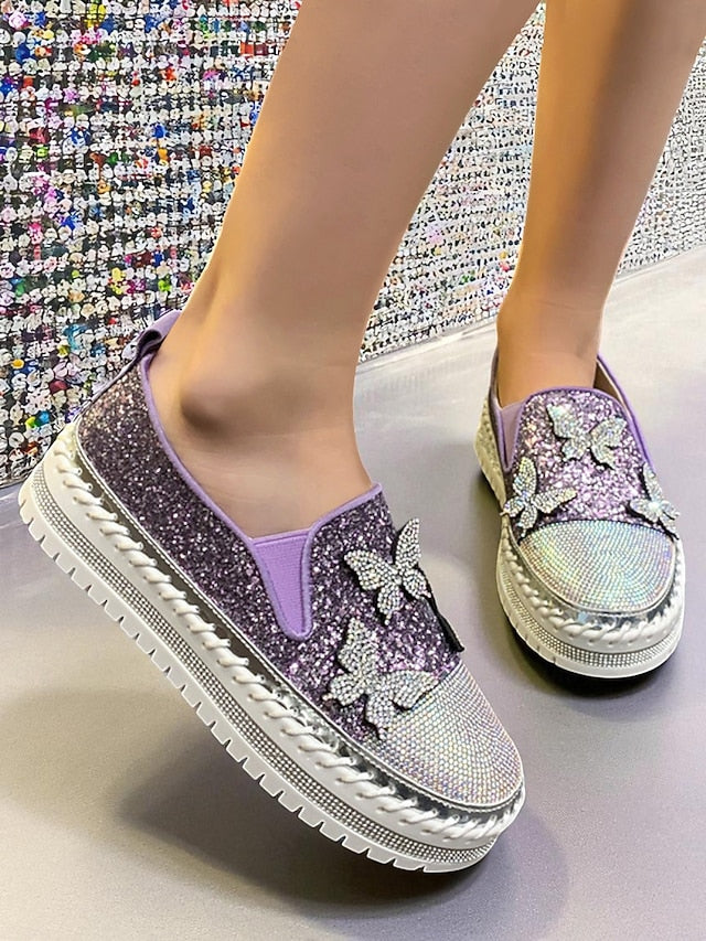 Purple with Platform Women's Glitter Slip-On Sneakers