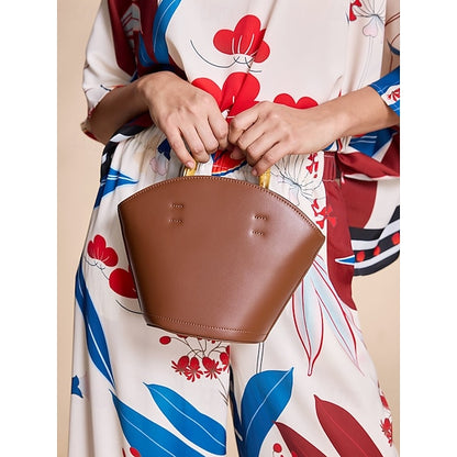 Brown Bamboo Leather Bucket Bag Handle with Women's