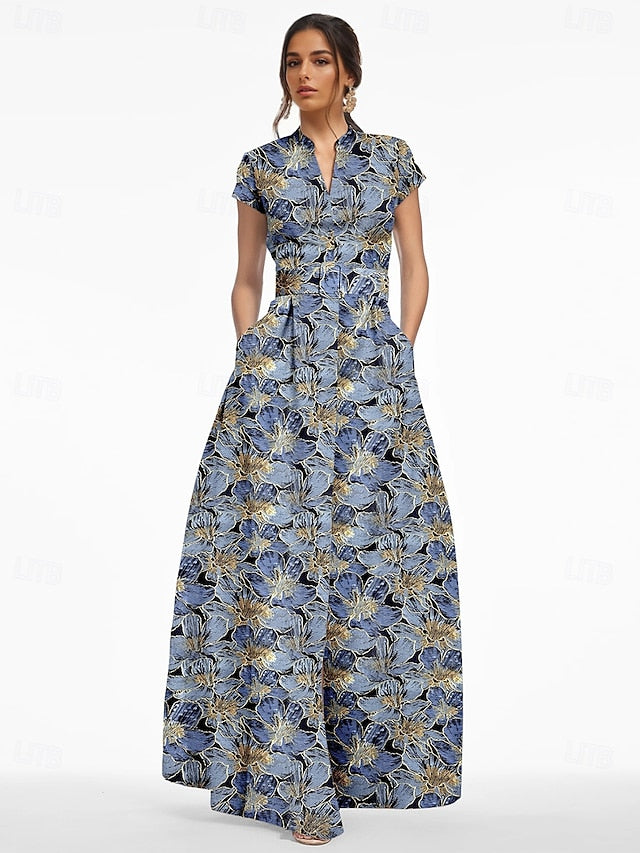 Jacquard Evening Brocade Elegant Dress A-Line Formal Floral Gown