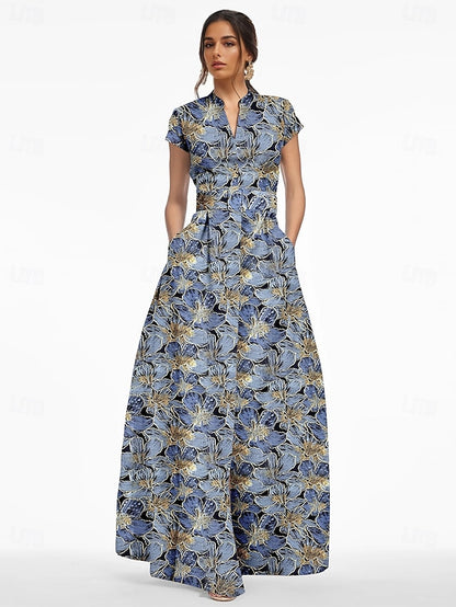 Jacquard Evening Brocade Elegant Dress A-Line Formal Floral Gown
