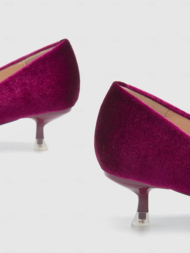 Bow Kitten with Pearl Pumps - Velvet Burgundy Heel Women's