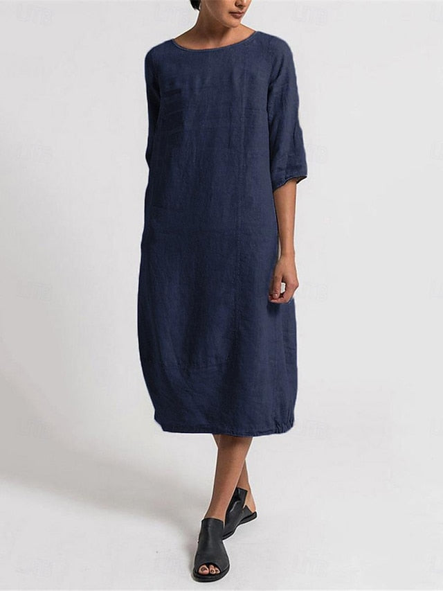 Women's Blue Light Blue Black Summer Spring Midi Dress 100%