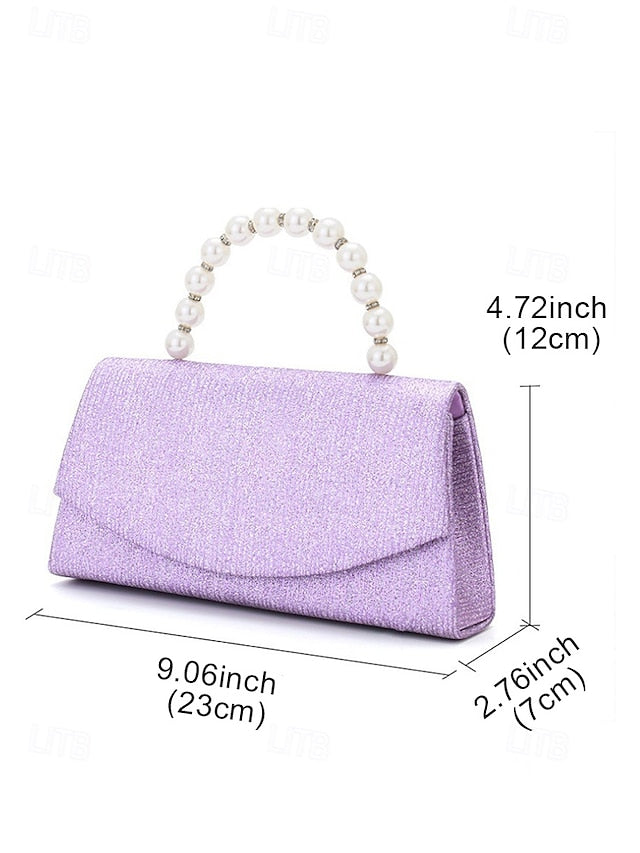 with Bag Clutch – Women's Pearl Glitter Handle Purple