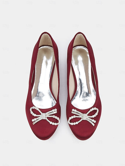 Embellished Flats Women's Bow Round-Toe Rhinestone -