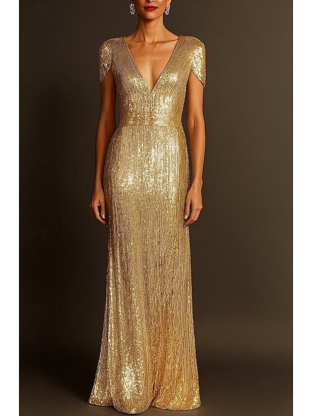 Column Black Formal Wedding Elegant Gold Dress Gown Evening