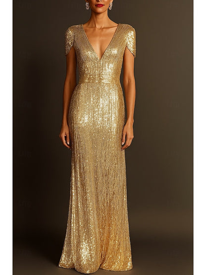 Column Black Formal Wedding Elegant Gold Dress Gown Evening