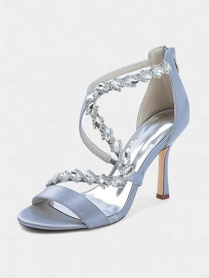 Strappy Rhinestone White Heel Sandals - High Women's