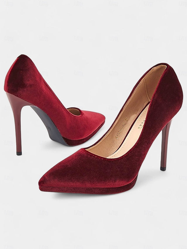 Pumps Velvet Women's with and Heel Burgundy Stiletto