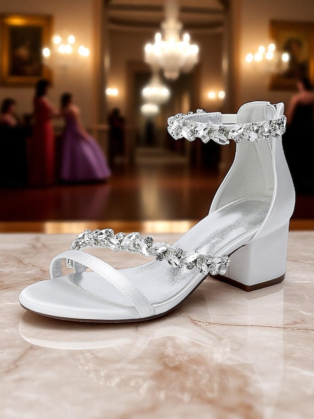 Purple Satin Crystal Sandals - Women's Heel Block
