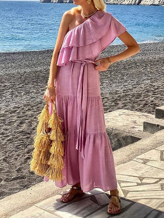 Women's Casual Dress Mini Dress Ruffle Casual One Shoulder