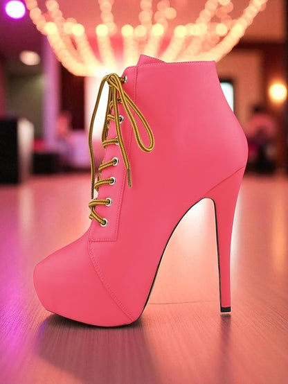 Boots Platform Beige Ankle - Women's Lace-Up Leather Faux