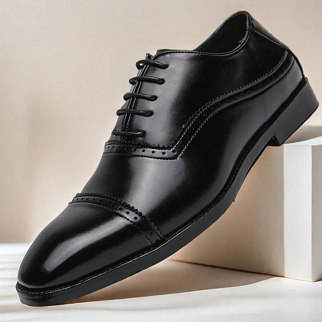 Men's Shoes Brogue Leather Faux Classic – Brown Oxford