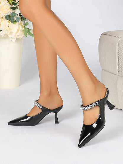 Heeled Embellished Slip-On Pointed-Toe Women's Rhinestone