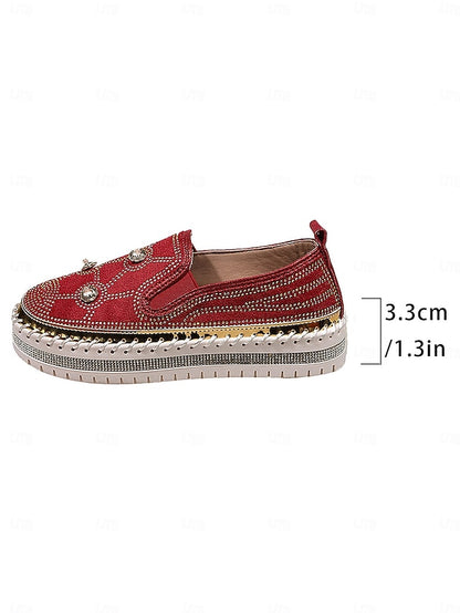 Sneakers with Red Platform Rhinestone Women's Slip-On Studs