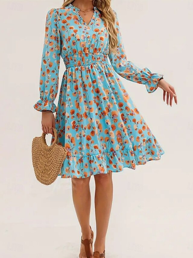 Women's Knee Length Dress A Line Dress Floral Dress Elegant