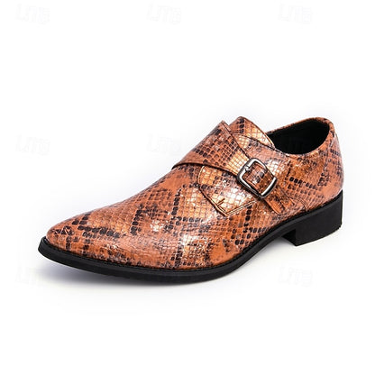 Men Monk – Formal Shoes Snake Classic Print for Strap Brown