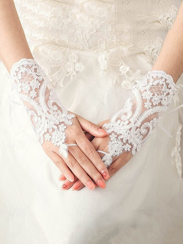 Gloves Vintage Wedding White Fingerless Bridal Lace Elegant –