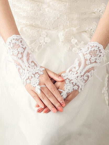 Gloves Vintage Wedding White Fingerless Bridal Lace Elegant –