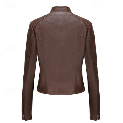 Faux Comfortable Women's Jacket Pocket Zipper Leather